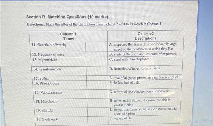 Solved Section B. Matching Questions (10 Marks) Directions: | Chegg.com