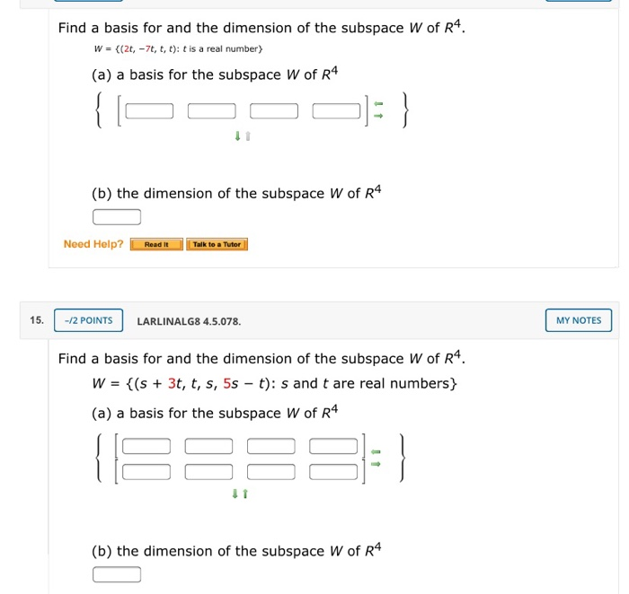 Solved Find A Basis For And The Dimension Of The Subspace W | Chegg.com