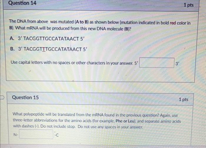 Solved The DNA From Above Was Mutated (A To B) As Shown | Chegg.com