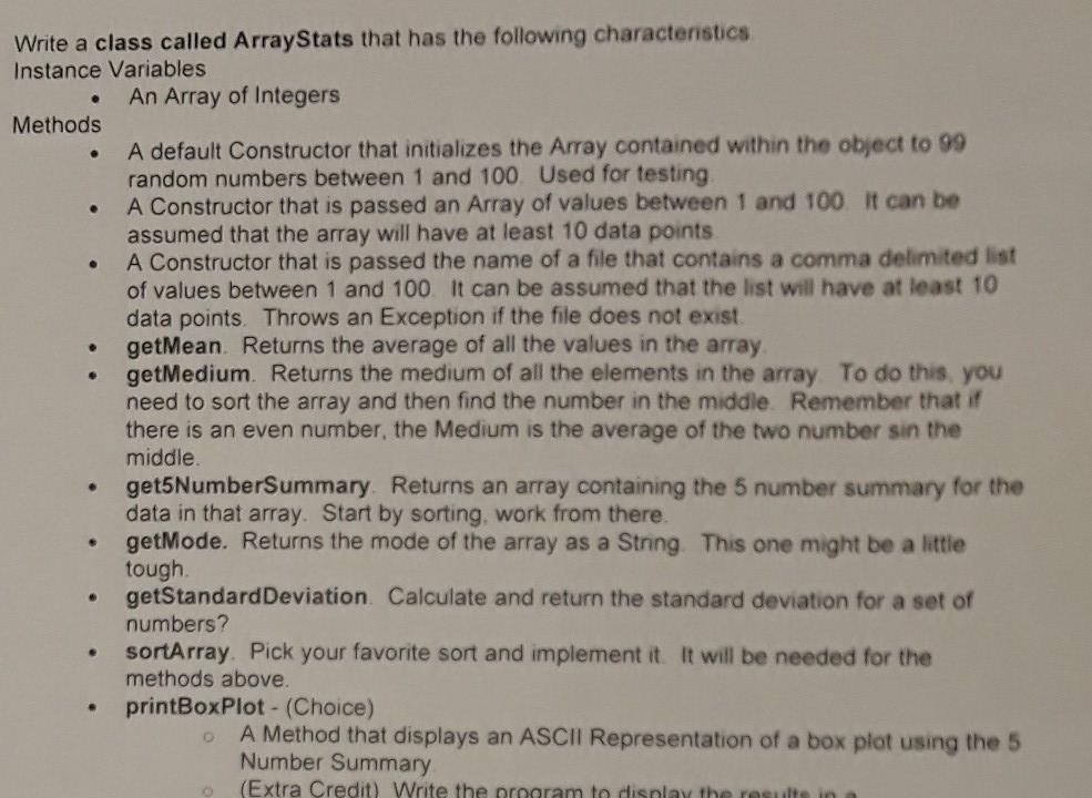 Solved . . . Write a class called Array Stats that has the | Chegg.com