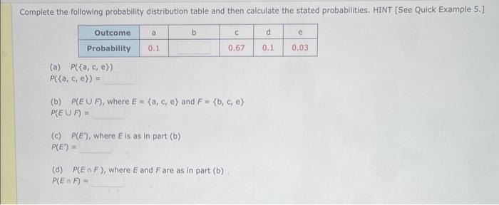 Solved Complete the following probability distribution table | Chegg.com