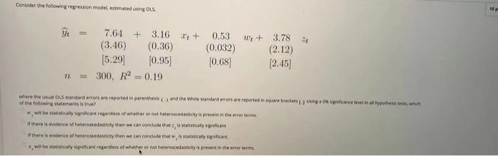 Solved Consider the following regression model estimated | Chegg.com