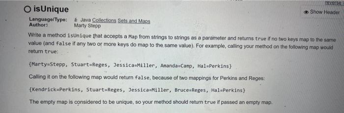 Solved Language/Type: \& Java Collections Sets and Maps | Chegg.com
