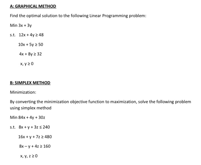 Solved A: GRAPHICAL METHOD Find the optimal solution to the | Chegg.com