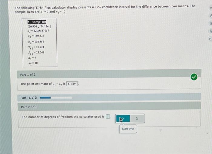 Solved The Following TI-84 Plus Calculator Display Presents | Chegg.com