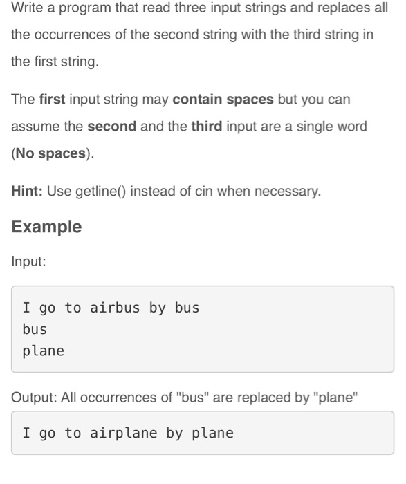 Solved Write a program that read three input strings and | Chegg.com