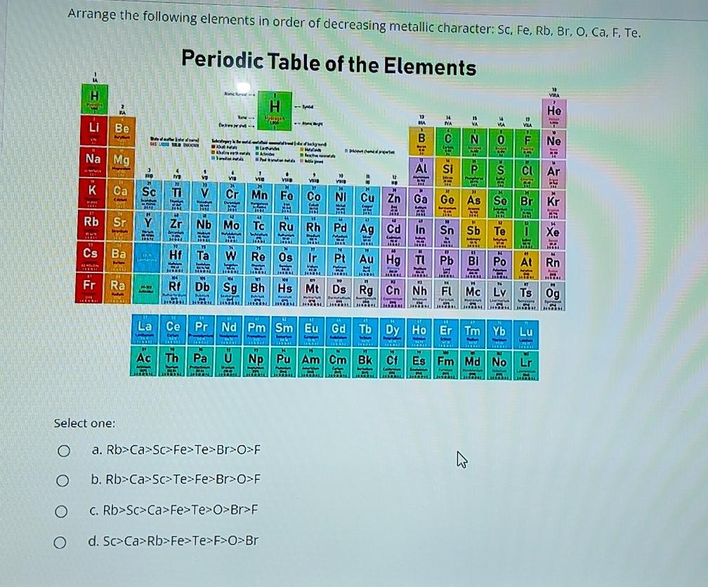 Solved Place the following elements in order of decreasing