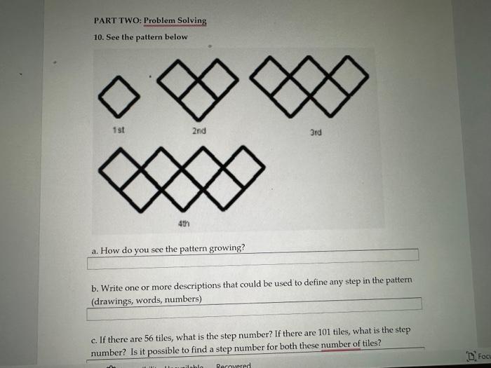 Solved PART TWO: Problem Solving 10. See The Pattern Below | Chegg.com