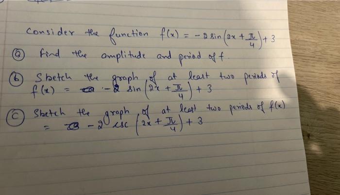 Solved Consider the function f(x) = -a sin (2x + %) +c, | Chegg.com