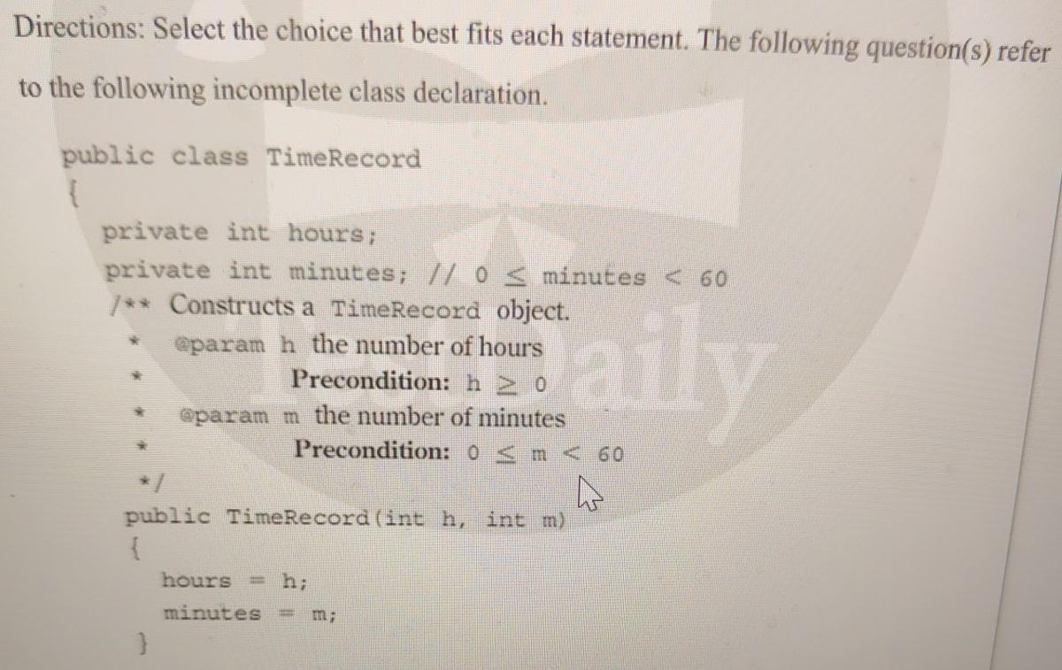 Solved Directions: Select the choice that best fits each | Chegg.com
