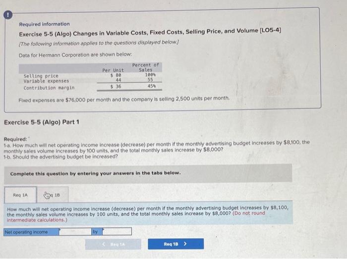 Solved Required Information Exercise 5.5 (Algo) Changes In | Chegg.com