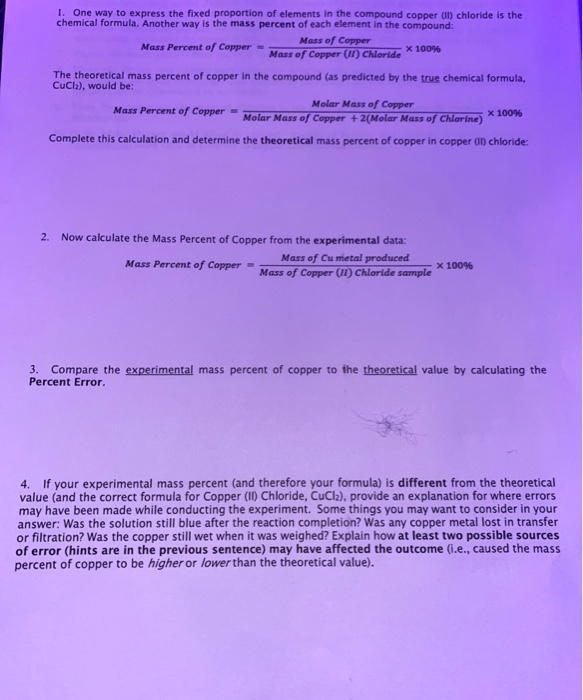 Solved Mass of copper (II) chloride sample (by subtraction)