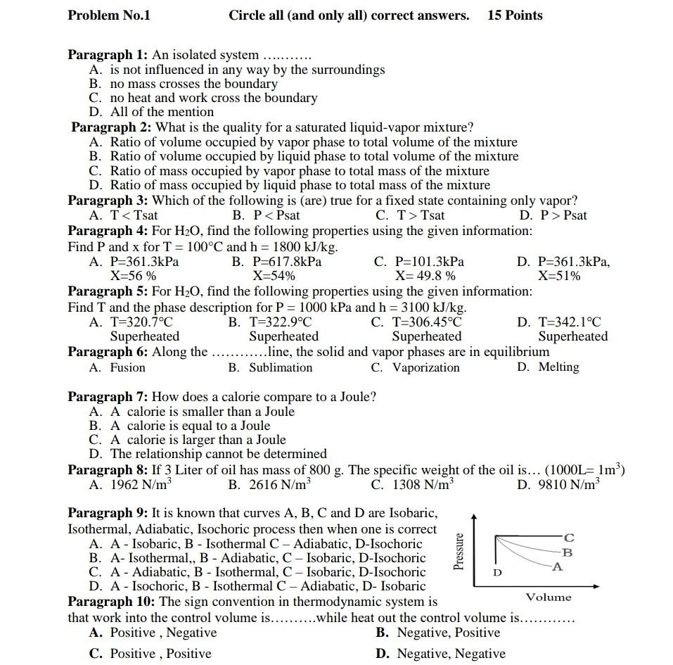 Solved Problem No.1 Circle All (and Only All) Correct | Chegg.com