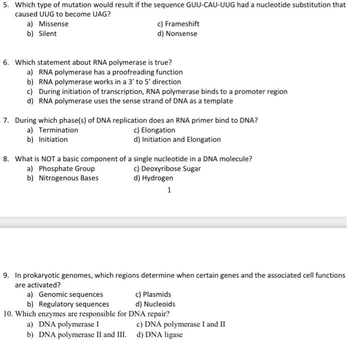 Solved 5. Which type of mutation would result if the | Chegg.com