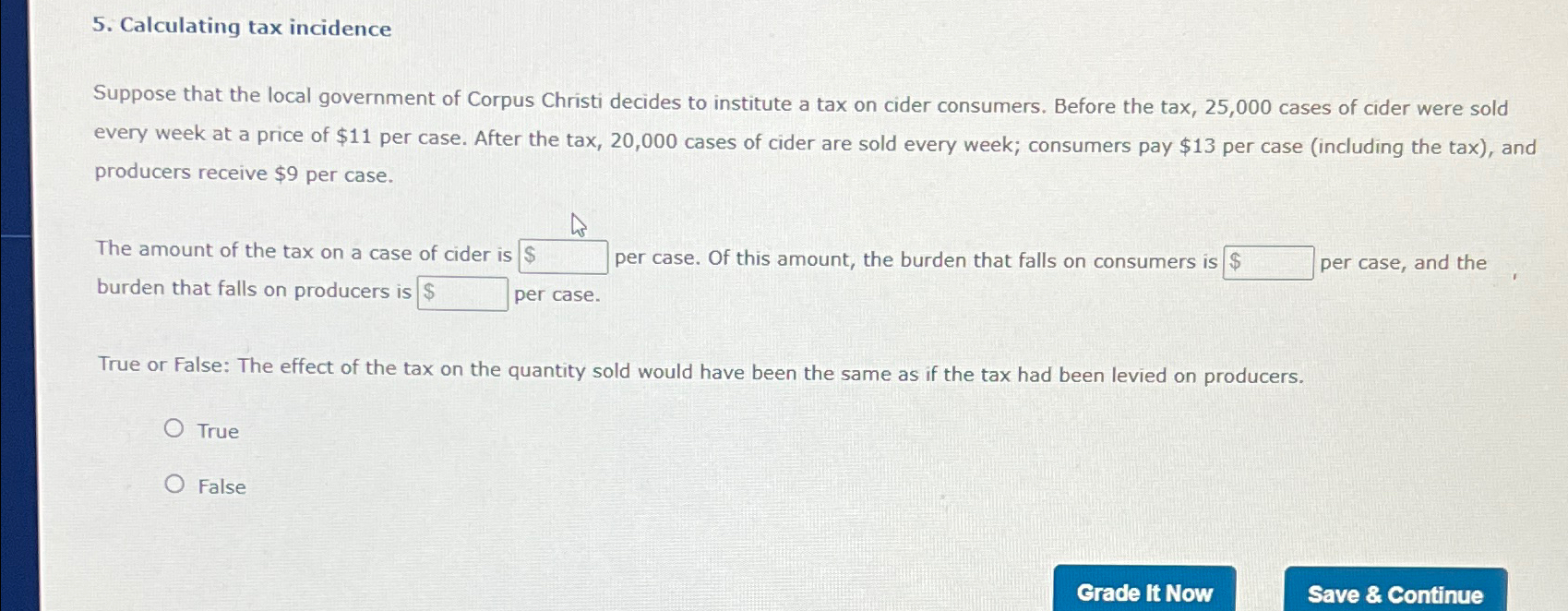 Solved Calculating Tax IncidenceSuppose That The Local | Chegg.com