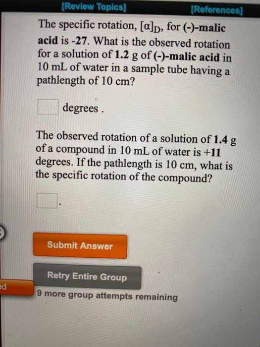 Solved [Review Topics] [References) The specific rotation, | Chegg.com