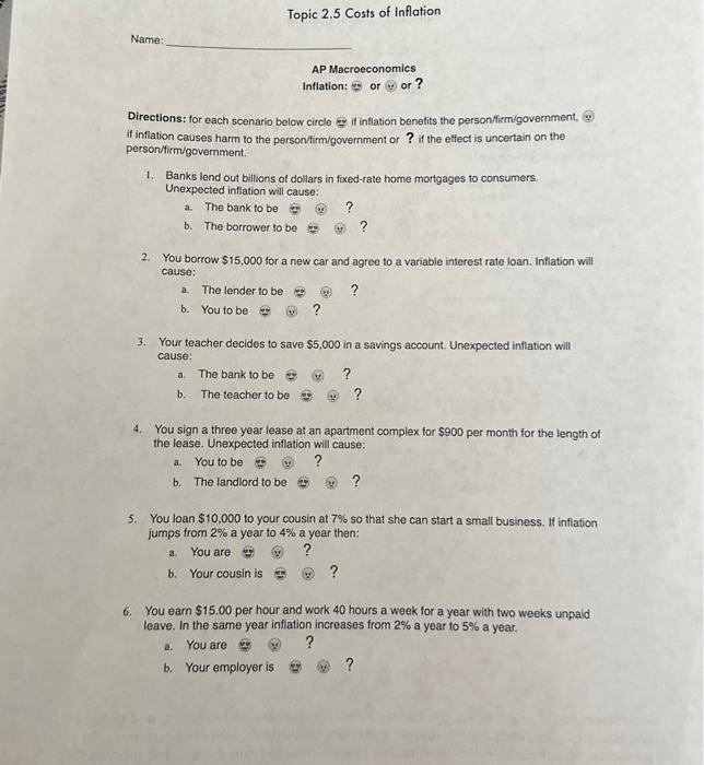 Directions for each scenario below circle if