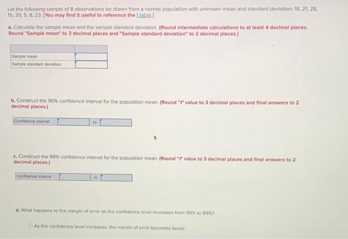 Solved Let the following sample of 8 observations be drawn | Chegg.com