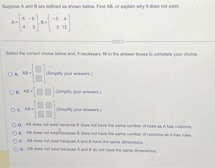 Solved Suppose A And B Are Defined As Shown Below. Find AB, | Chegg.com