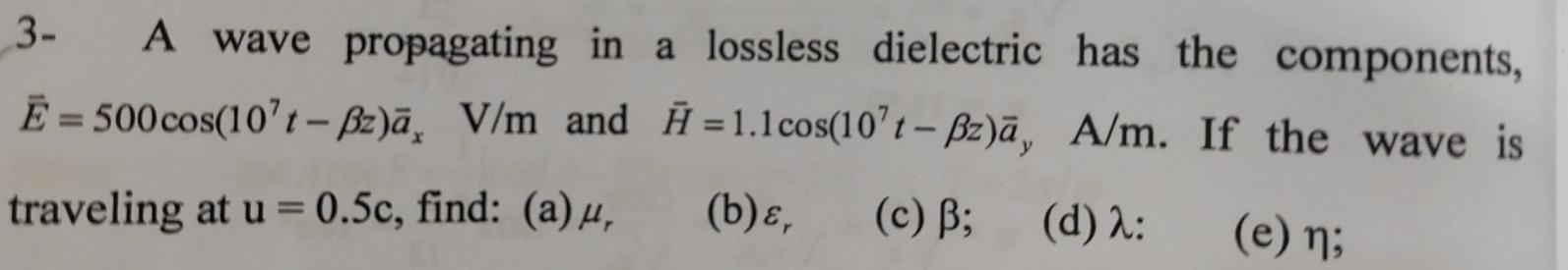 3 A Wave Propagating In A Lossless Dielectric Has Chegg Com