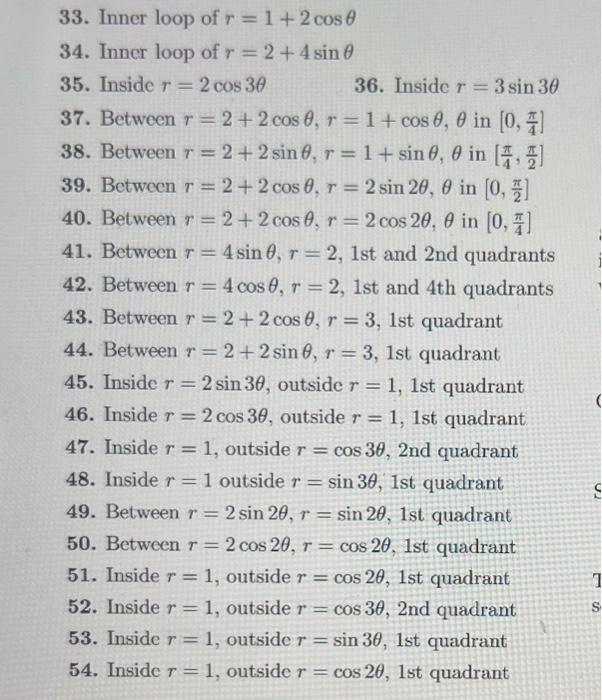 Solved 33. Inner loop of r=1+2cosθ 34. Inner loop of | Chegg.com