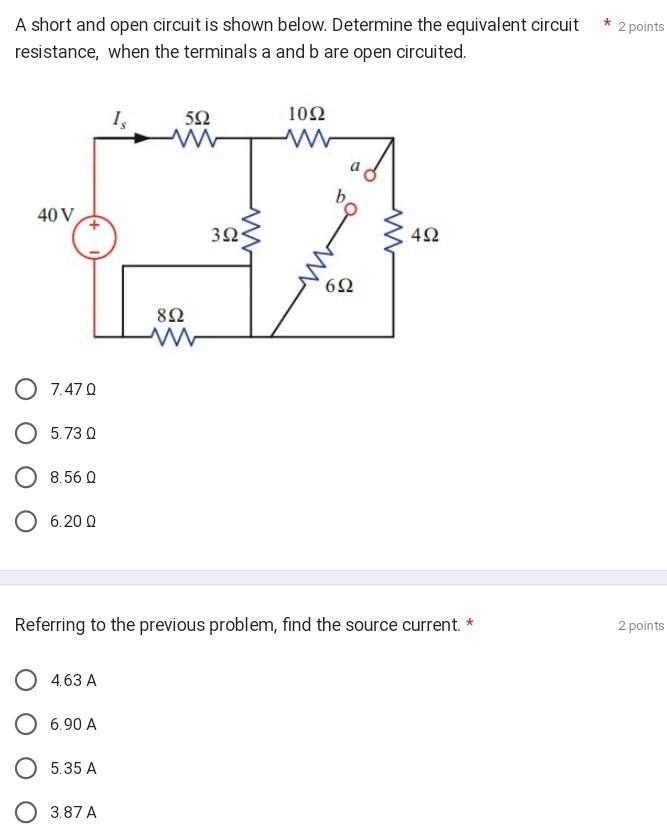 Solved A short and open circuit is shown below. Determine | Chegg.com