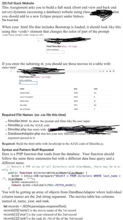 Solved 20) Full Stack Website This Assignment asks you to | Chegg.com