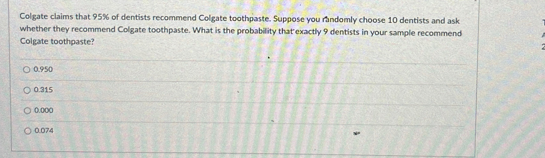 Solved Colgate claims that 95% ﻿of dentists recommend | Chegg.com