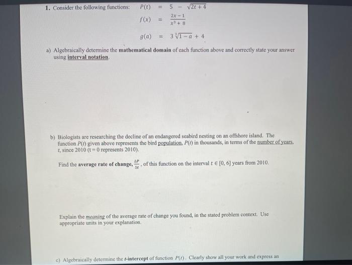 Solved 1 Consider The Following Functions P T 5 20 Chegg Com