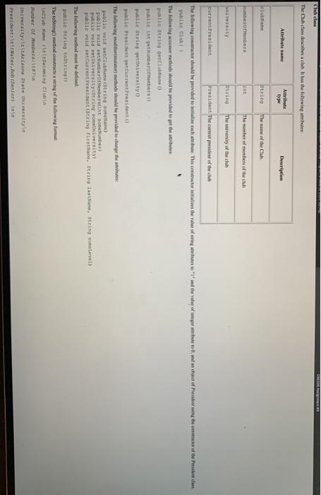 The Club co describes a club. It has the following us clubName String The name of the Club The r e when the club university S