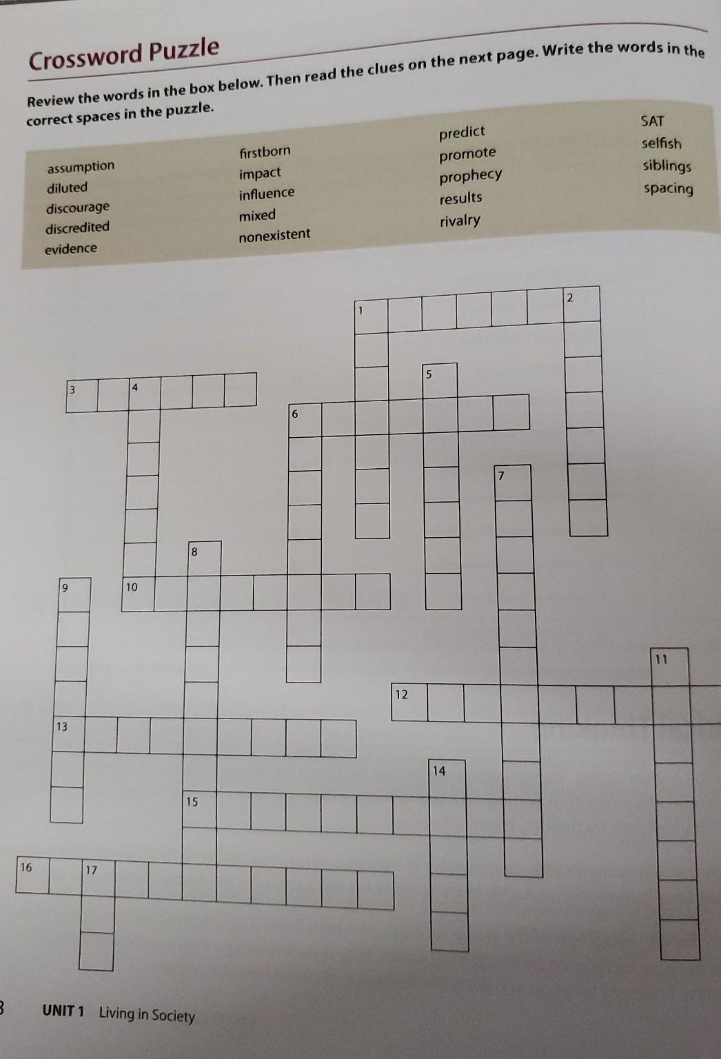 solved crossword puzzle review the words in the box below chegg com