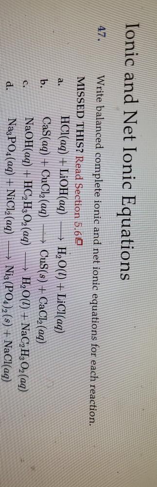 Solved Ionic and Net Ionic Equations 47. a. Write balanced | Chegg.com