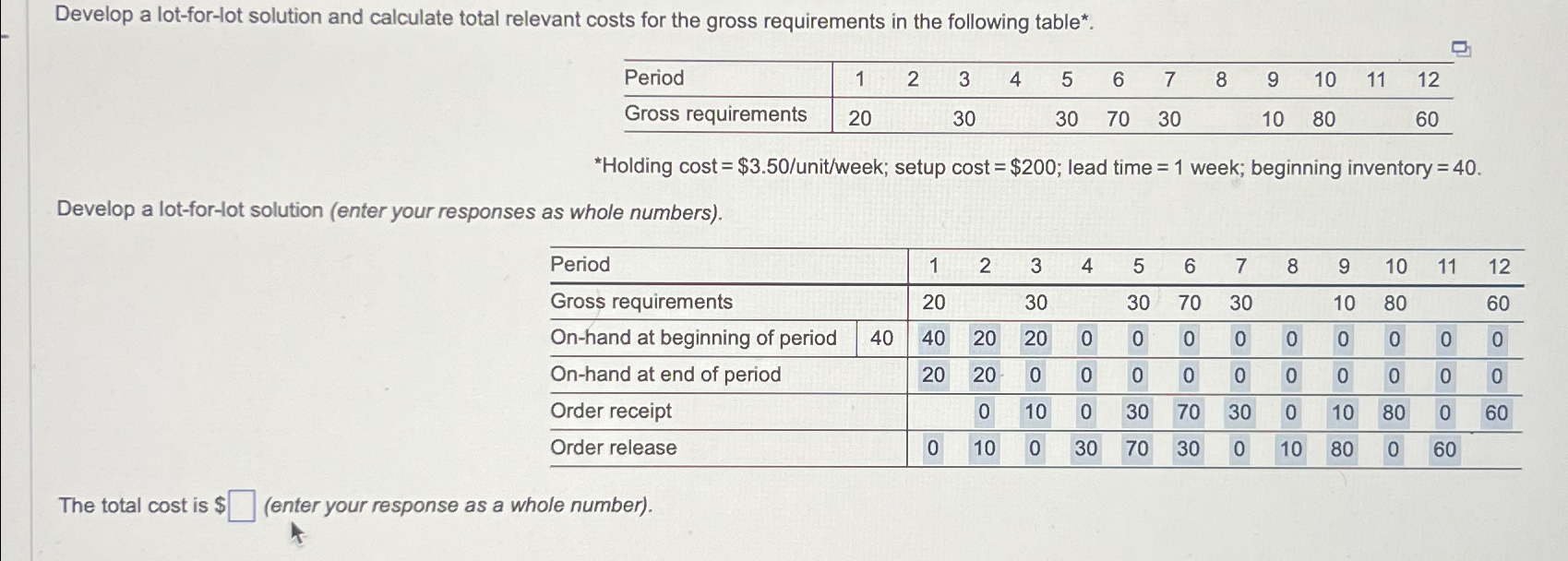 What is the total cost | Chegg.com
