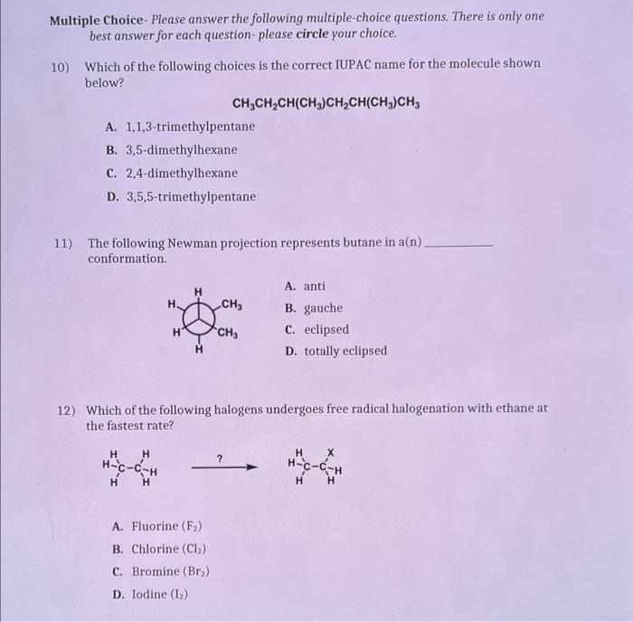 Solved Multiple Choice- Please answer the following | Chegg.com