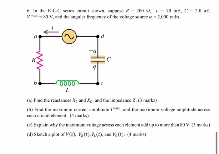 Solved 6 In The R L C Series Circuit Shown Suppose R Chegg Com