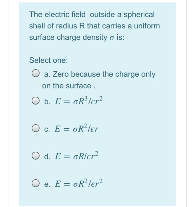 Solved The electric field outside a spherical shell of