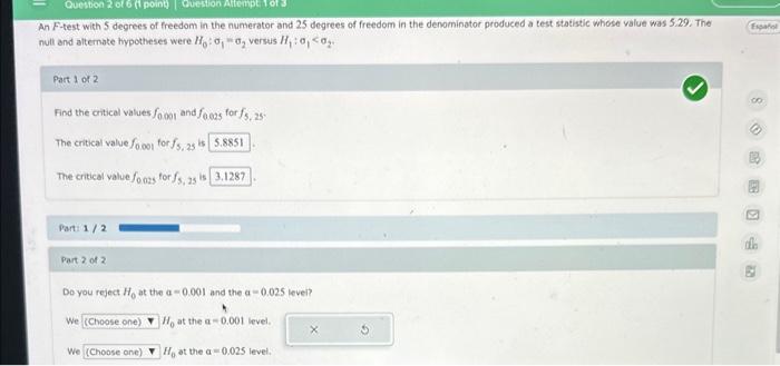 Solved an F-test with 5 degrees of freedom in the numerator | Chegg.com