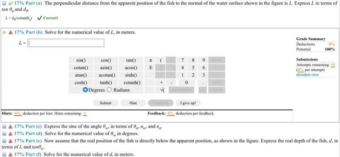 Solved (22\%) Problem 5: A Fisherman Spots A Fish Underneath 