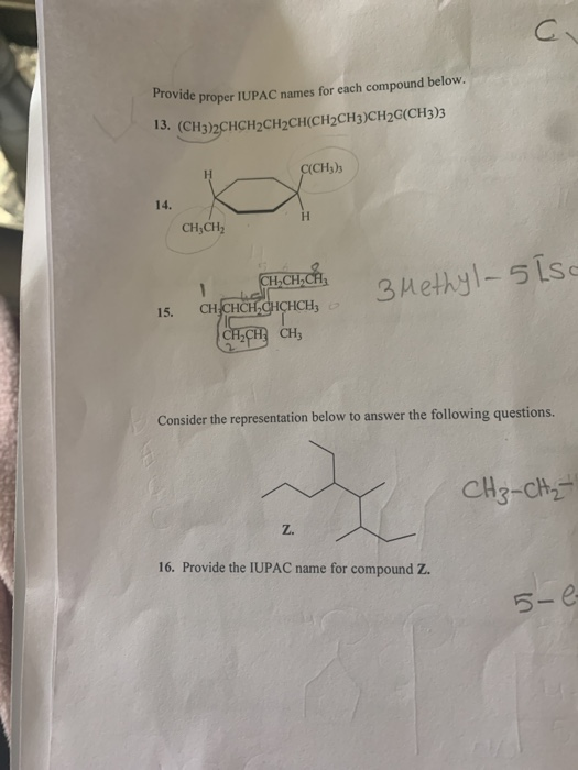 C Fovide Proper Iupac Names For Each Compound Chegg Com