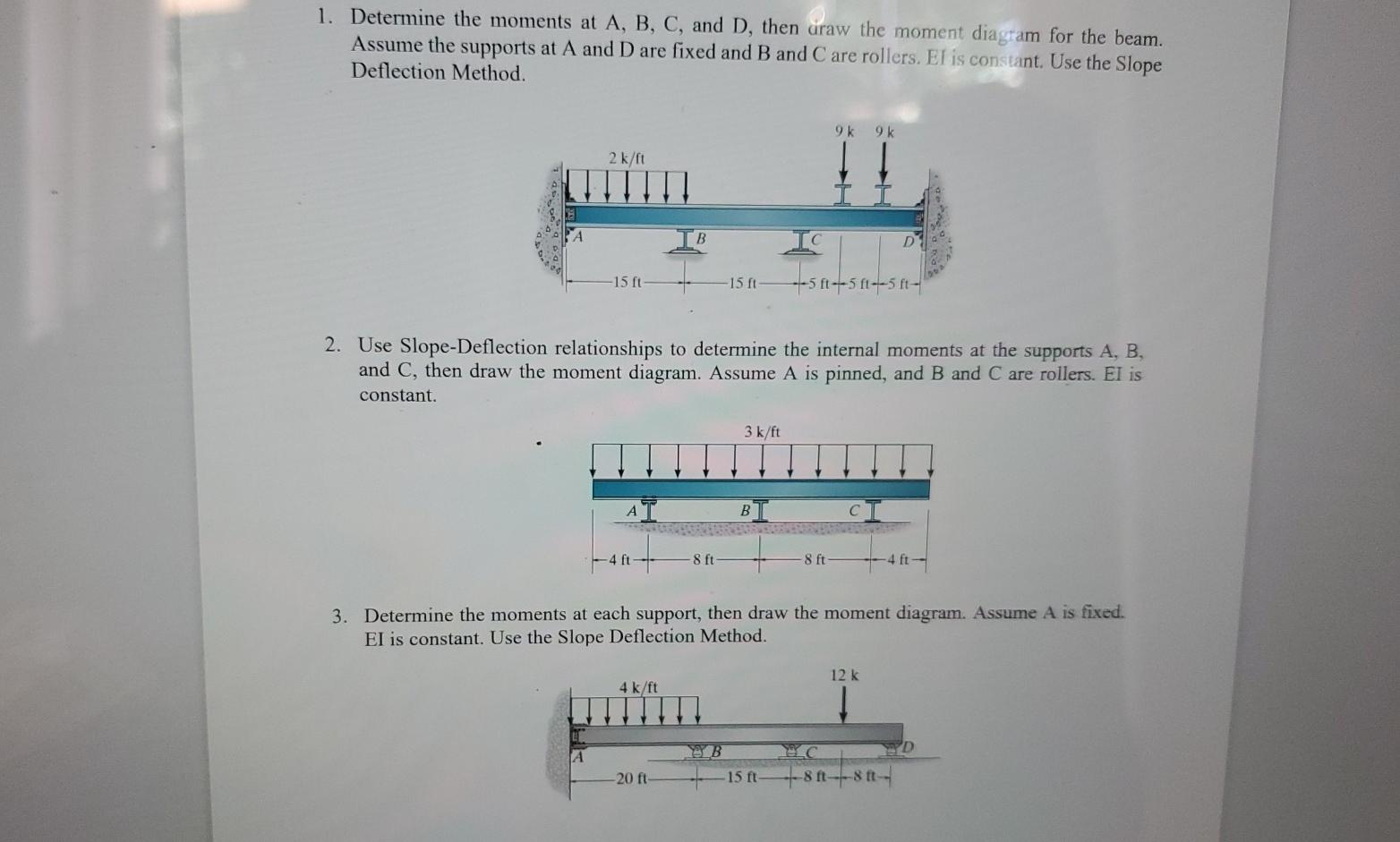 Solved 1. Determine The Moments At A, B, C, And D, Then Draw | Chegg.com