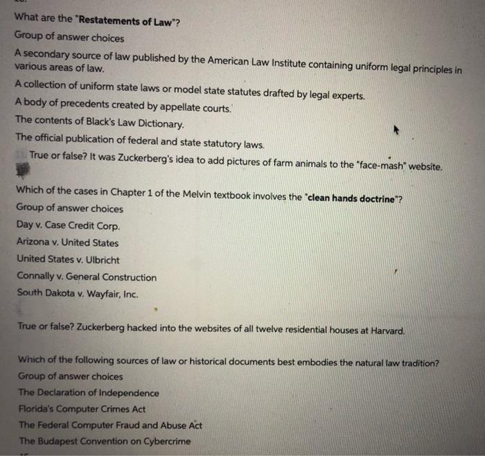 Solved What are the "Restatements of Law"? Group of answer