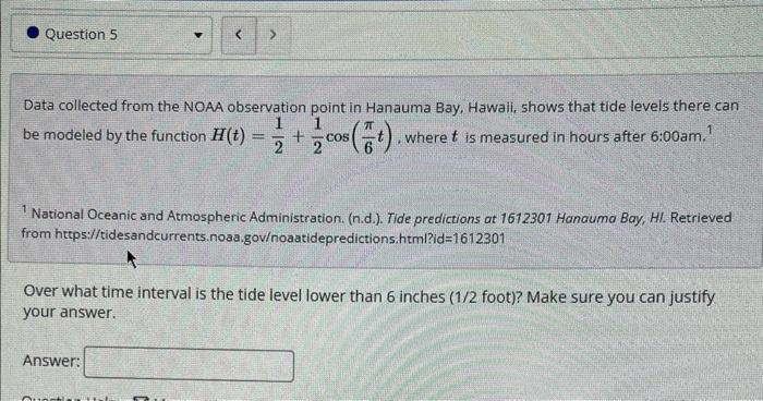 Data collected from the NOAA observation point in Hanauma Bay, Hawaii, shows that tide levels there can be modeled by the fun