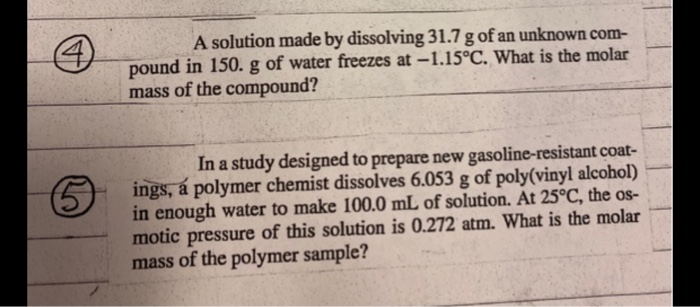 Solved A solution made by dissolving 31.7 g of an unknown | Chegg.com