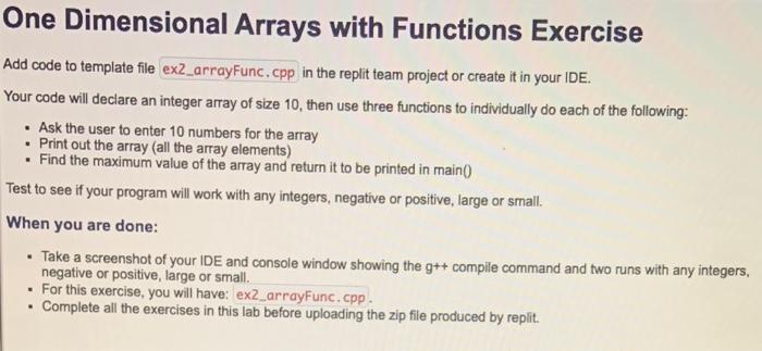 Solved One Dimensional Arrays with Functions Exercise Add | Chegg.com