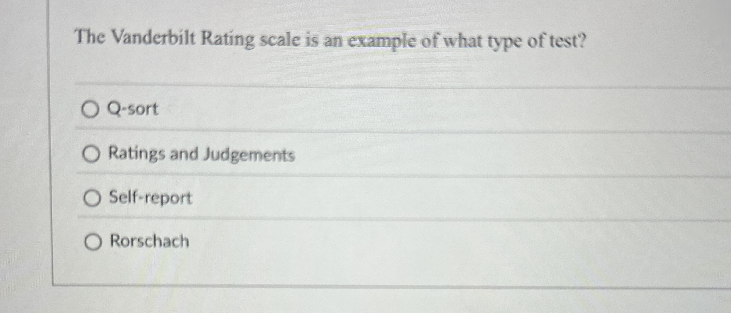 Solved The Vanderbilt Rating scale is an example of what | Chegg.com