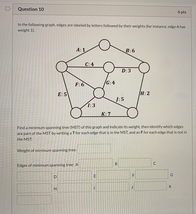 Solved Question 10 6 pts In the following graph, edges are | Chegg.com