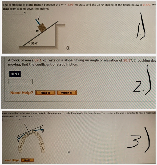 Solved 1.) The coefficient of static friction between the m | Chegg.com
