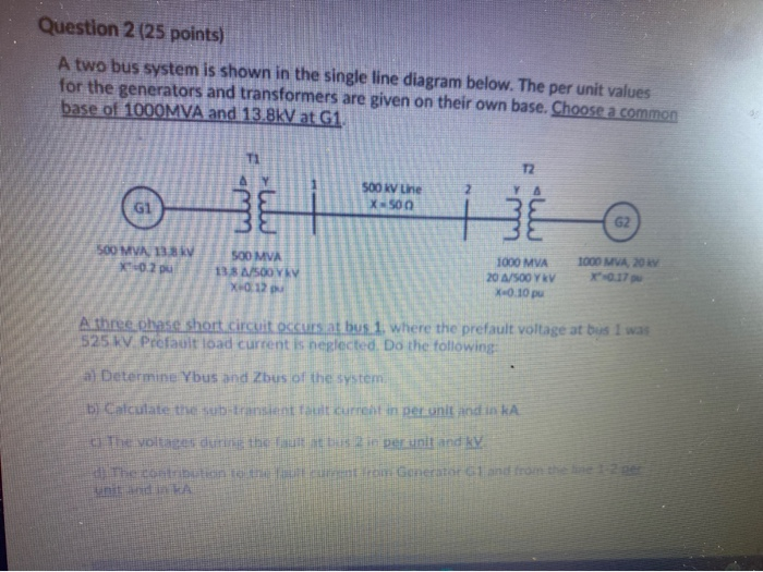 Solved Question 2 (25 points) A two bus system is shown in | Chegg.com