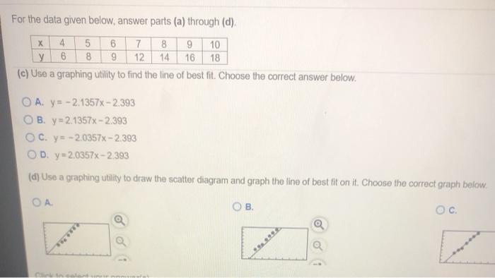 Solved For the data given below, answer parts (a) through | Chegg.com
