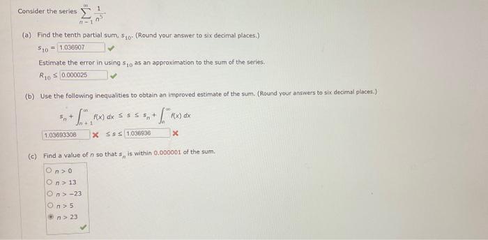 Solved Consider the series ∑n=1∞n51. (a) Find the tenth | Chegg.com